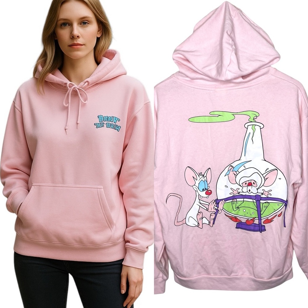 Animaniacs‎ Pinky and the Brain Pullover Hoodie Pink Medium